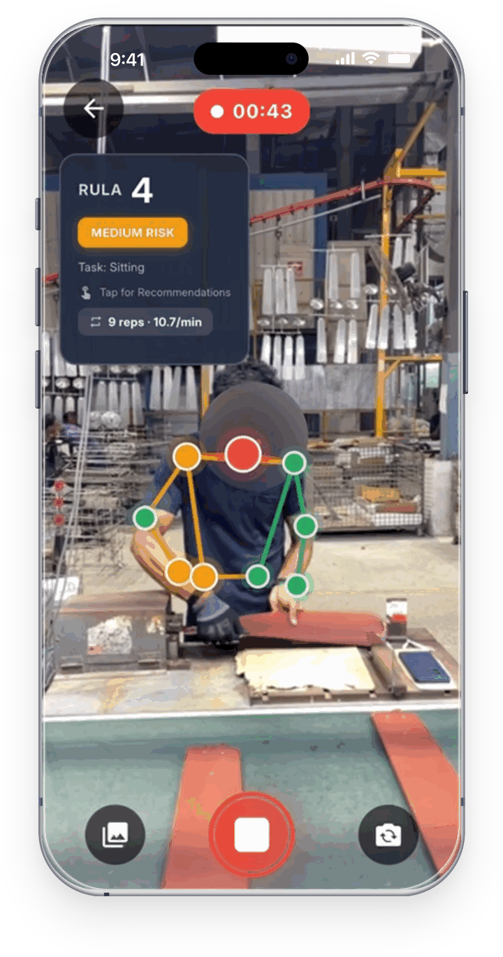 Ergzo AI camera scoring worker posture in real time